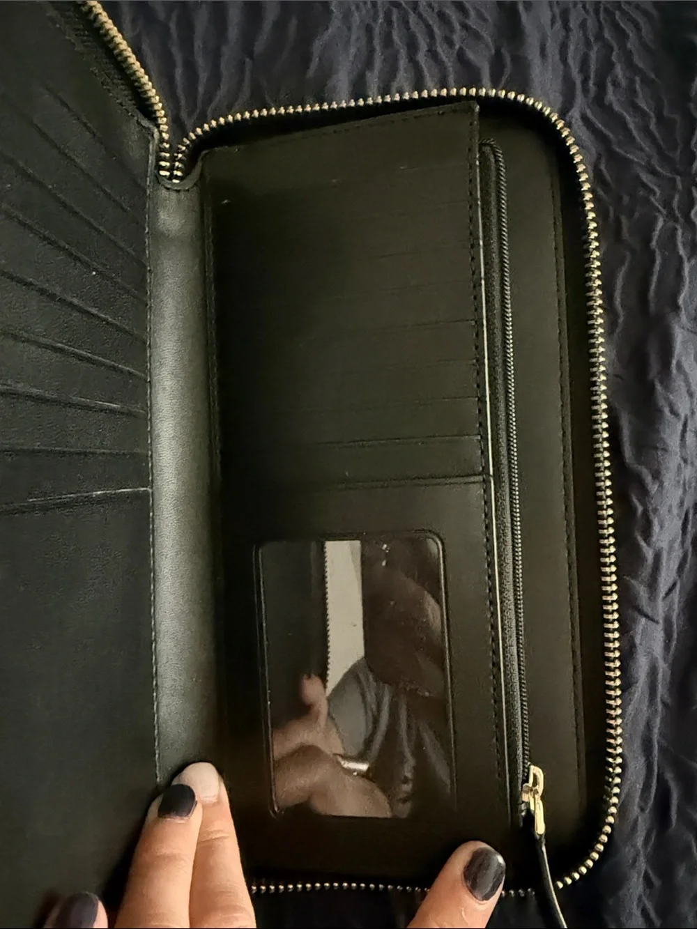 kate spade black pebbled leather wristlet clutch with gold logo